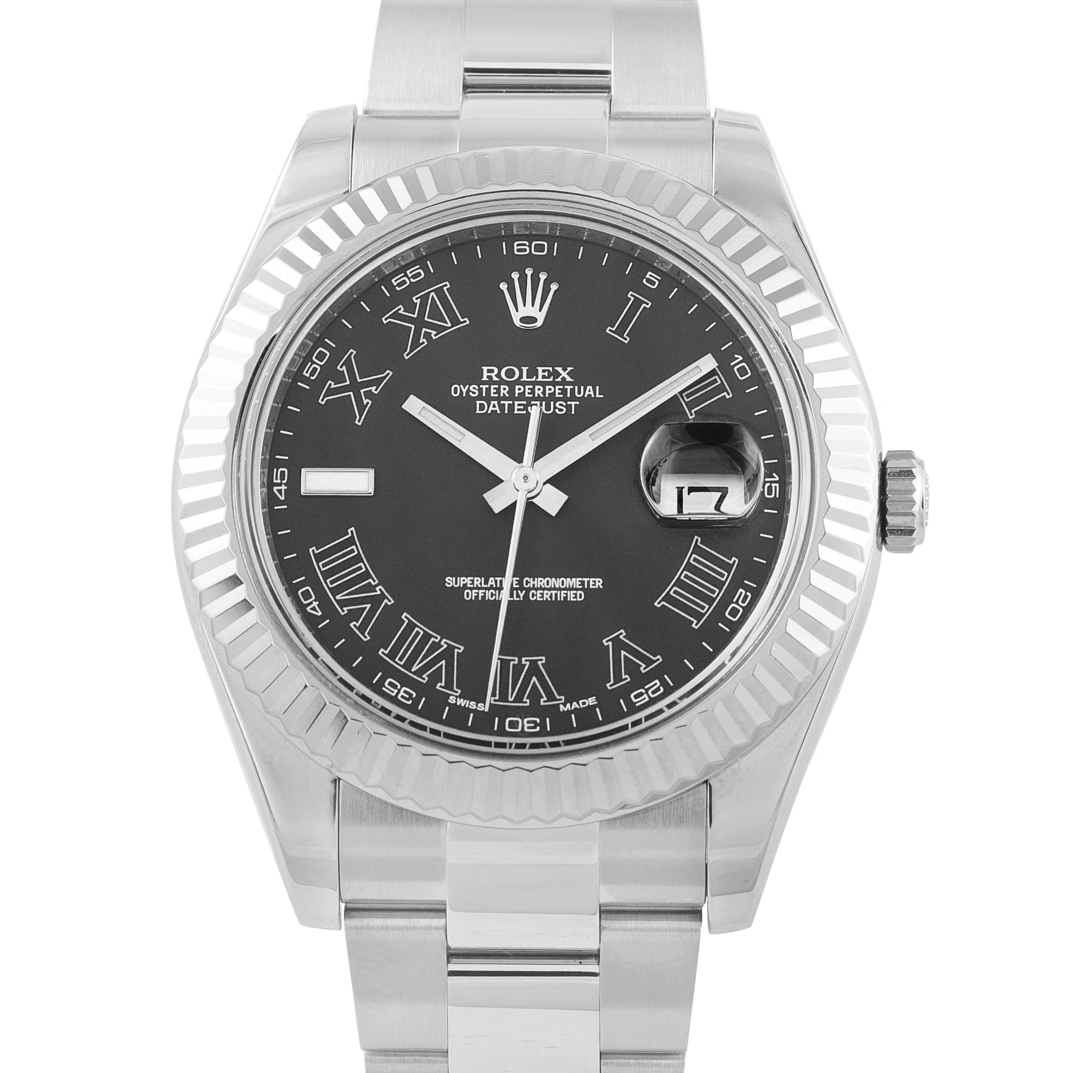 Rolex Datejust II Black Roman Dial Steel Oyster Watch 116334