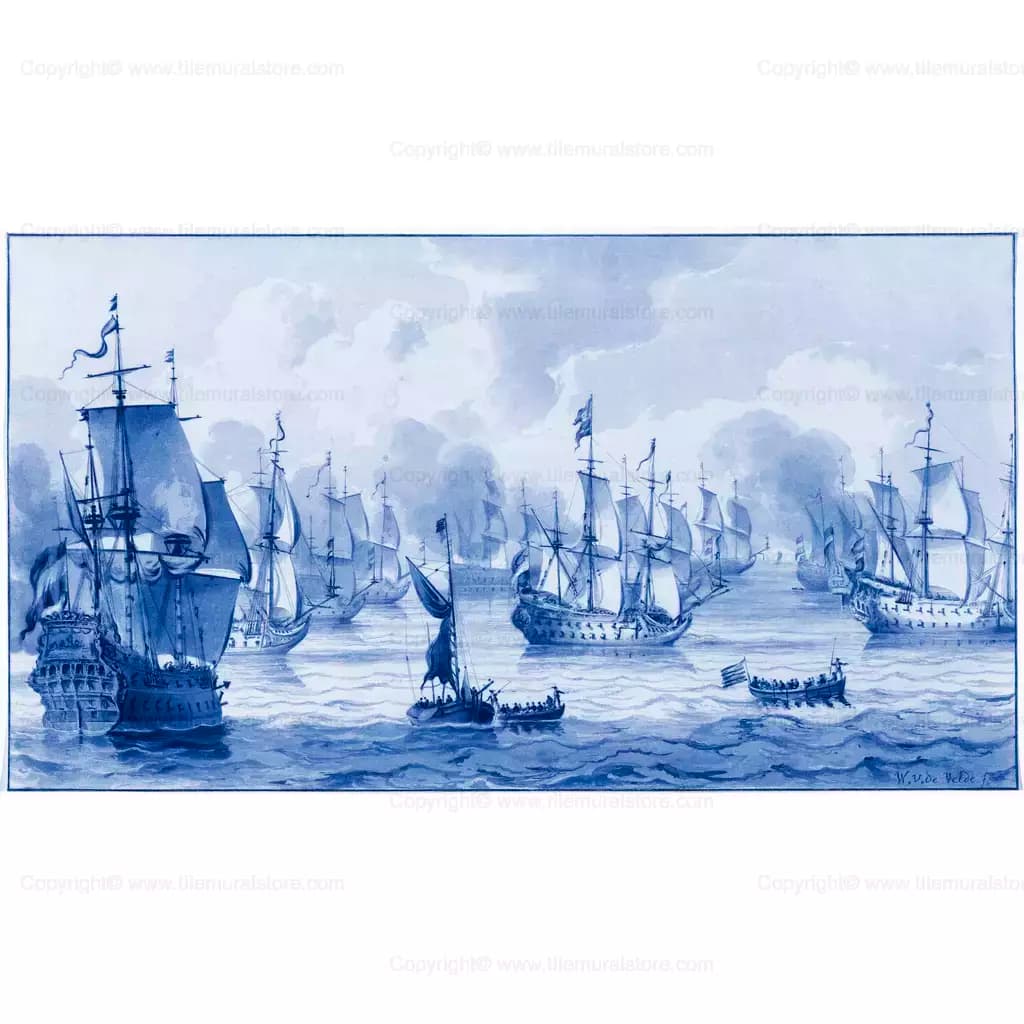 Delft Seascape With War Fleet – 1821 – Dutch Holland Netherlands Delft Art Tile Mural Backsplash