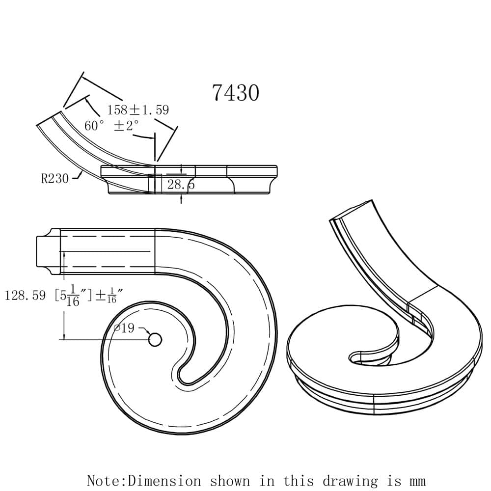 7430 Left Hand Volute Handrail Fitting – 6084 Series - thumbnail 2