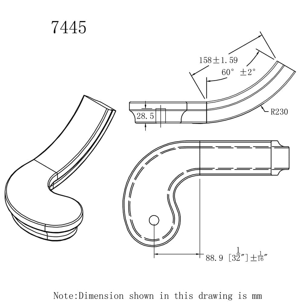 7445 Right Hand Turnout Handrail Fitting – 6084 Series - thumbnail 2