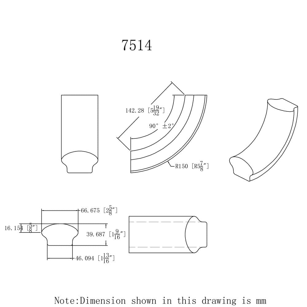7514 90 Degree Up Easing Handrail Fitting – 6500 Series - thumbnail 2