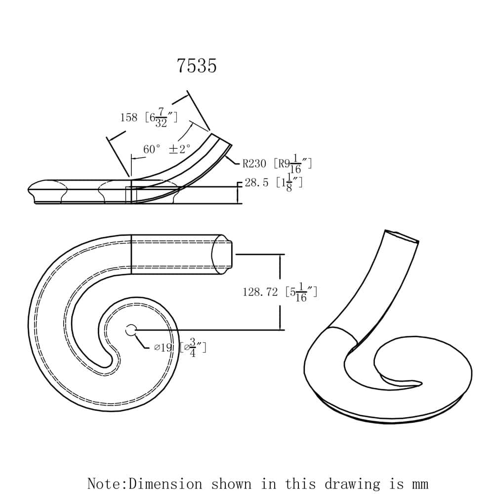 7535 Right Hand Volute Handrail Fitting – 6500 Series - thumbnail 2