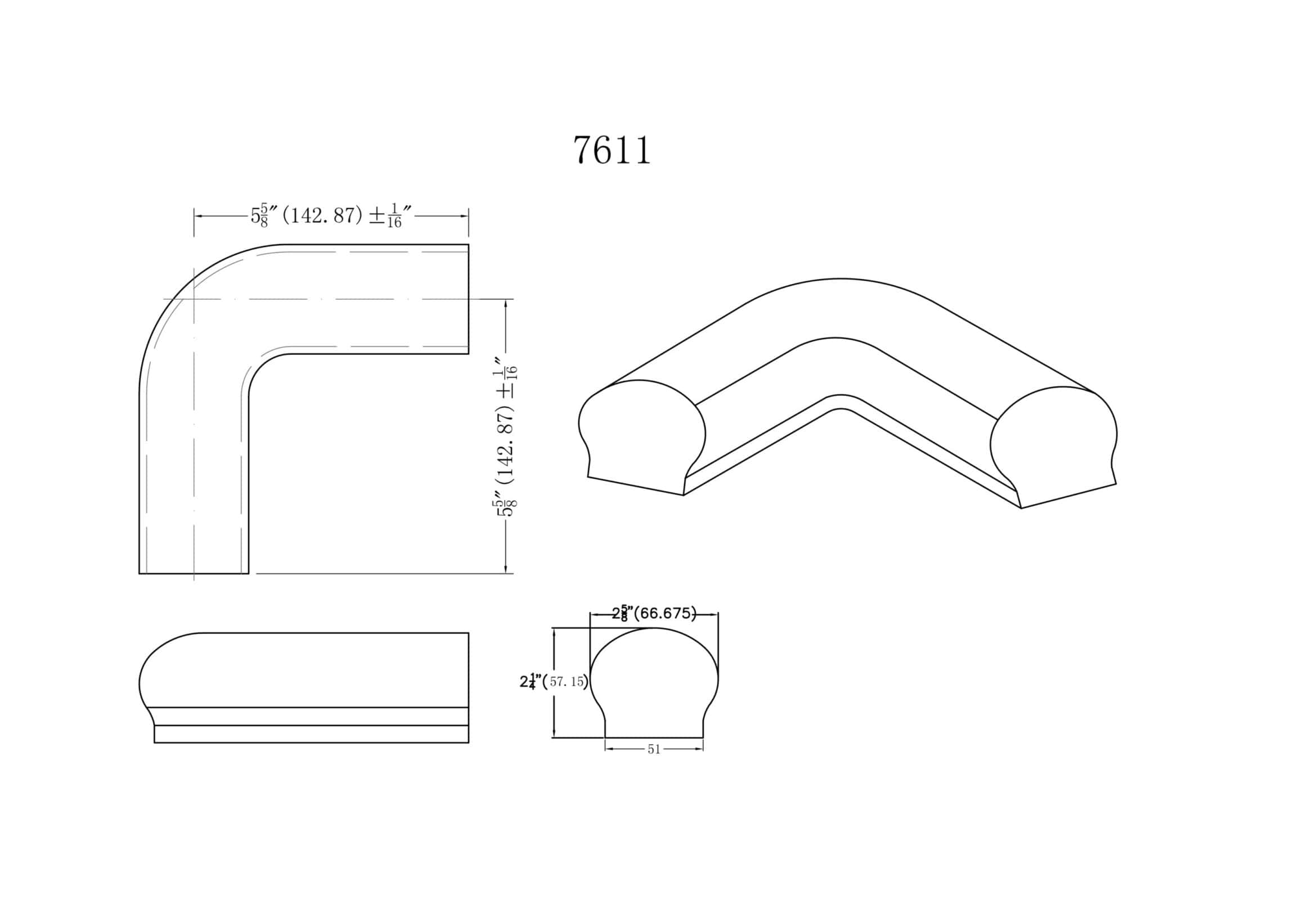 7611 Level Quarter Turn Wood Handrail Fitting - thumbnail 2