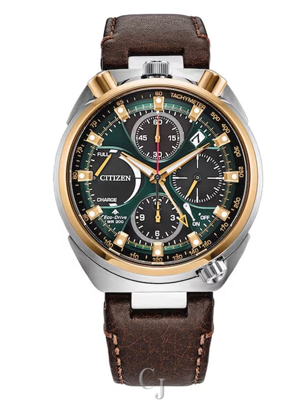 Citizen Promaster Tsuno Chronograph Eco-Drive Green Dial Leather Strap Men’s Watch AV0104-06W