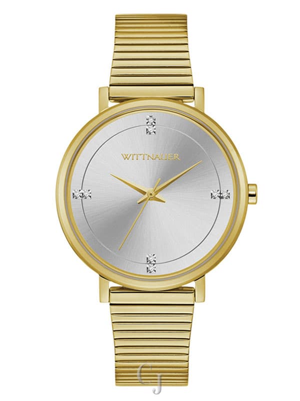 Wittnauer Black Tie Silver Sunray Dial Diamond Accent Gold-Tone Women’s Watch WN4115