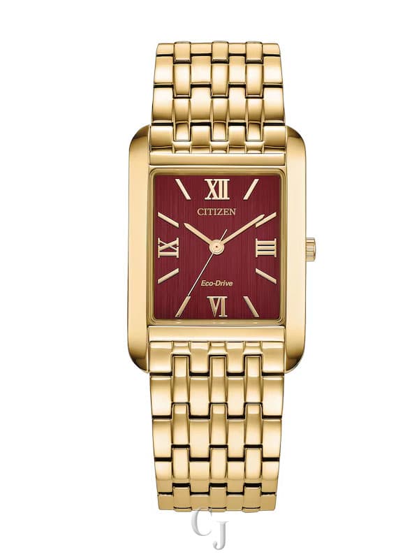 Citizen Dress Classic Eco-Drive Red Dial Gold-Tone Stainless Steel Men’s Watch BJ6572-54X