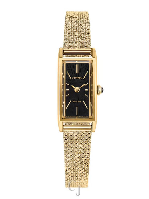 Citizen Fio Eco-Drive Black Dial Gold-Tone Stainless Steel Women’s Watch EG7128-59E
