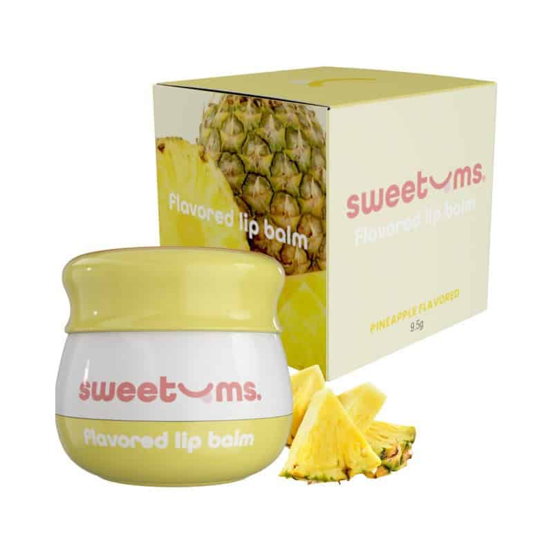 Sweetums Inc Pineapple Flavored Lip Balm – Hydrating Tropical Lip Moisturizer with Built-in Mirror and Applicator