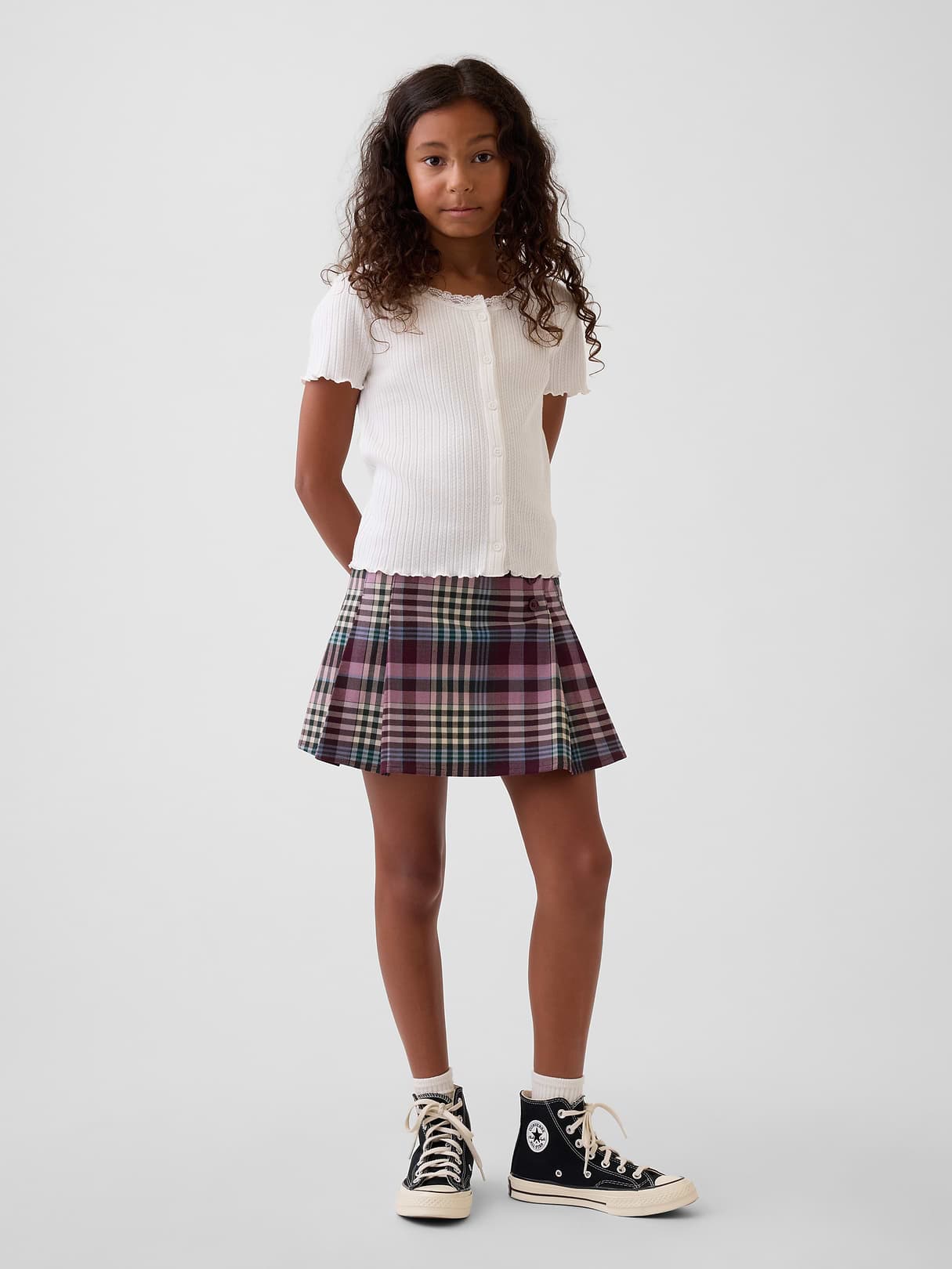 Kids Plaid Pleated Skort