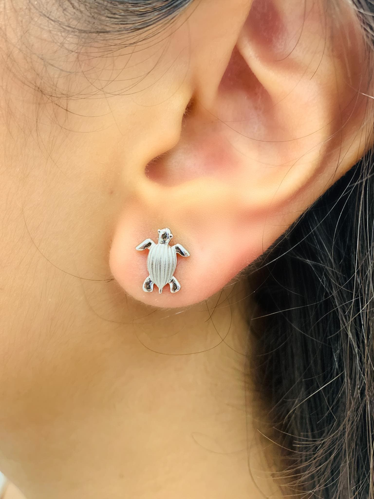 Leatherback Turtle Stud Earrings in Sterling Silver - thumbnail 2