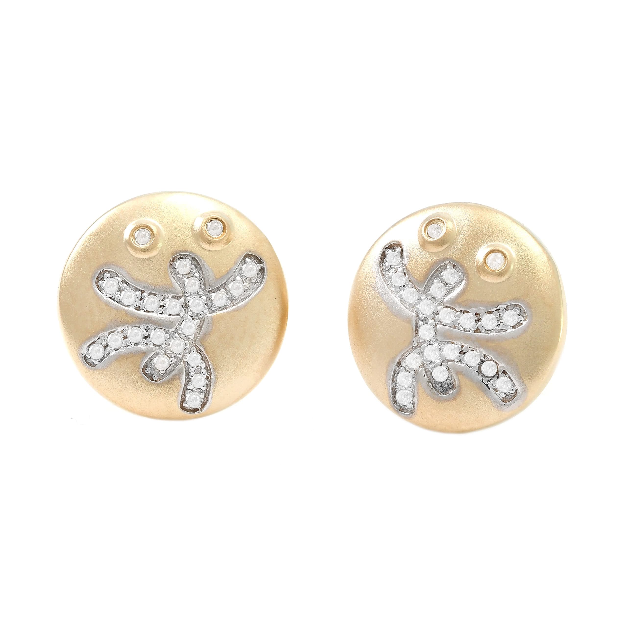 Taíno Coquí Earrings in 14K Gold with Diamonds in Pave