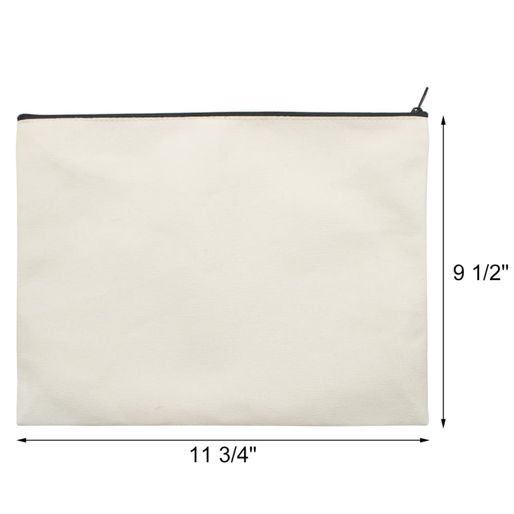 Large Cotton Canvas Zipper Cosmetic Bag Flat Pouch – 11-3/4″ x 9-1/2″ - thumbnail 2