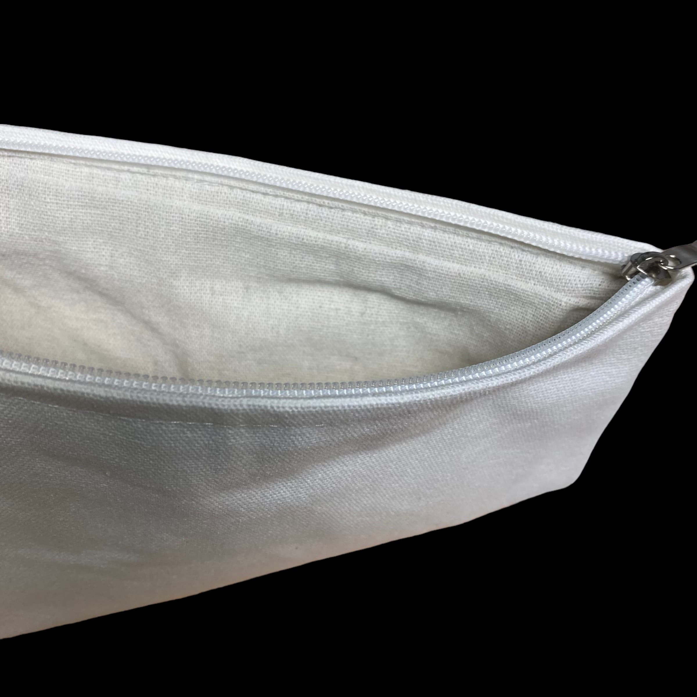 Large White Cotton Lined Zip Pouch Bag w/ Wristlet – 10-3/4″ x 8″ - thumbnail 4
