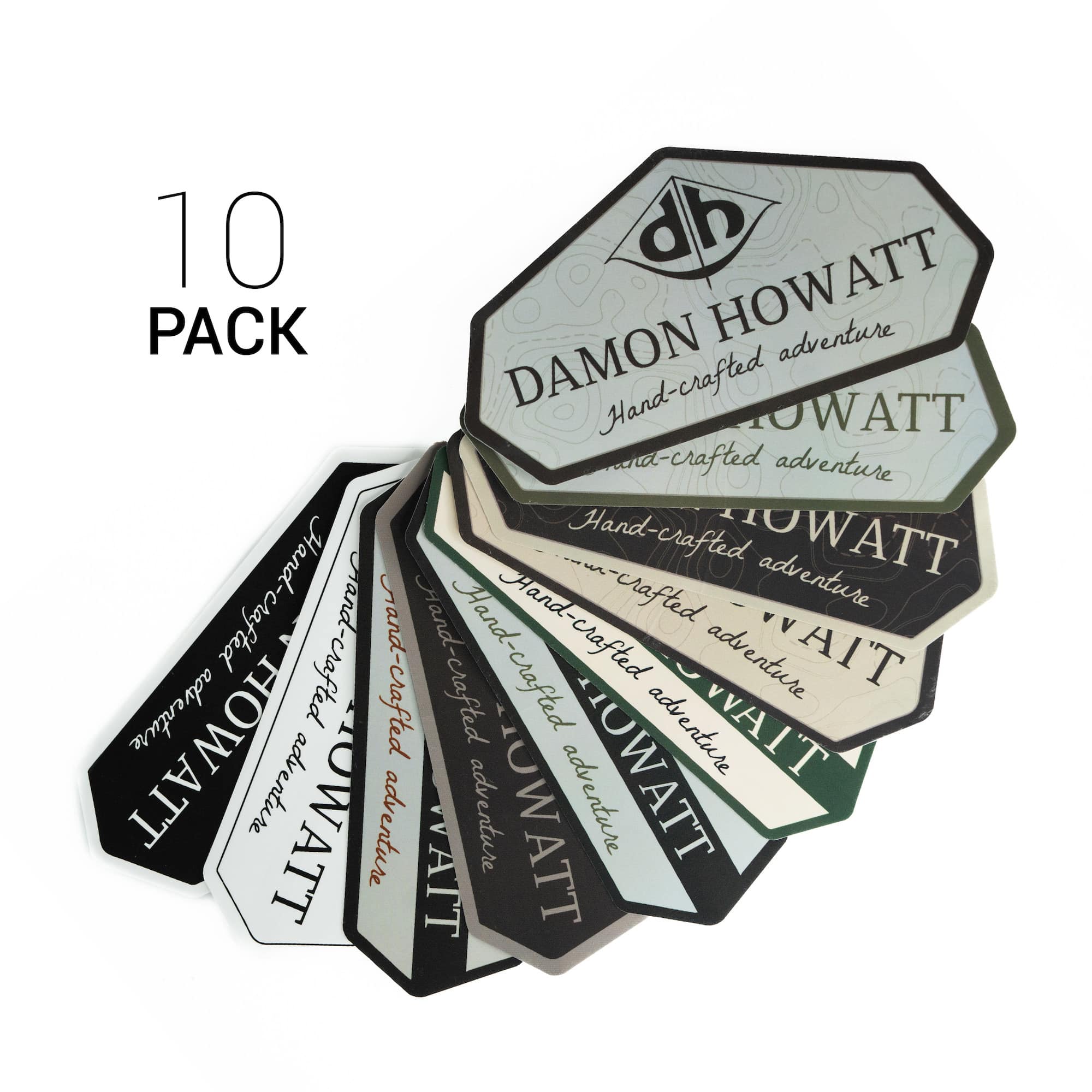 10-Pack Damon Howatt with DH Logo (2.75″ x 5.25″ Custom 7-Sided) Mega Variety Pack – Gloss Vinyl Stickers