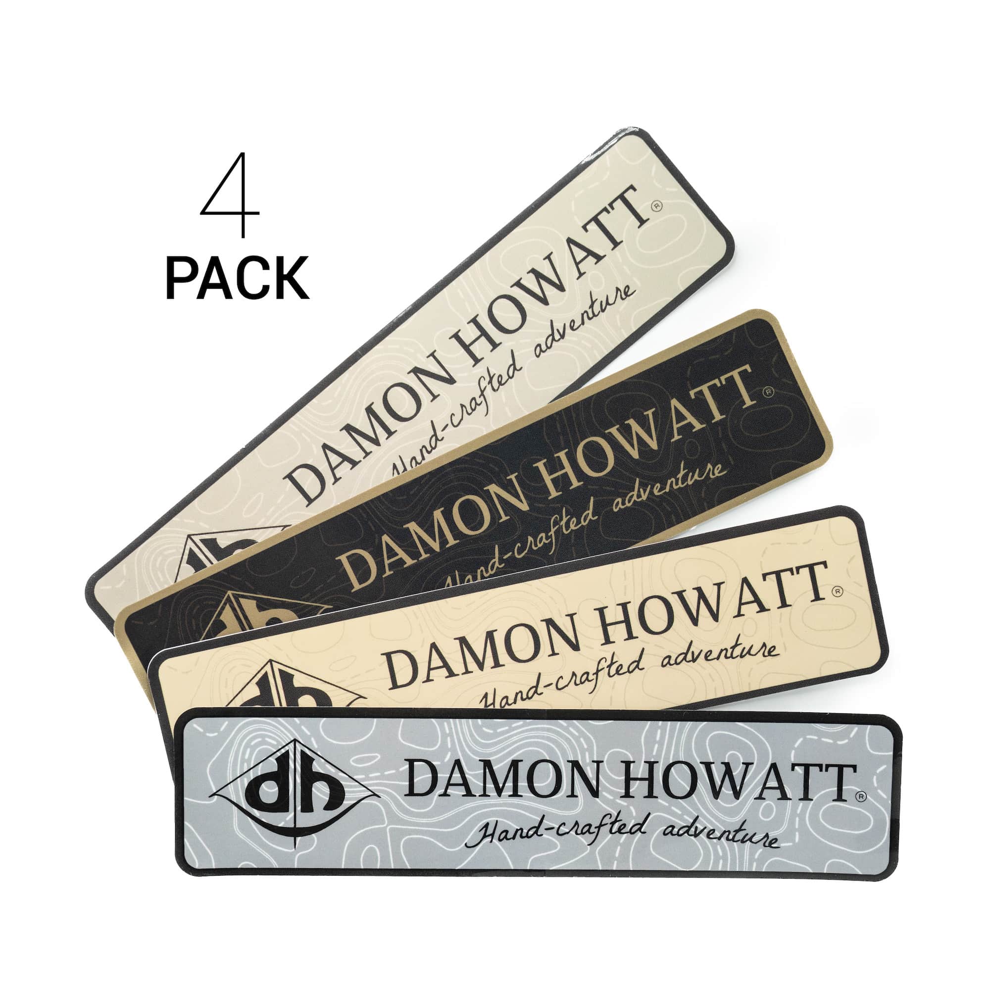 4-Pack Damon Howatt with DH Logo (1.5″ x 6.75″ Rectangle) Topographic Gloss Vinyl Stickers