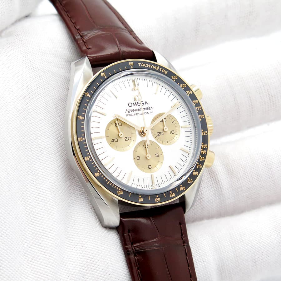 Omega Speedmaster Moonwatch 18K/SS with Silver Dial on Leather
