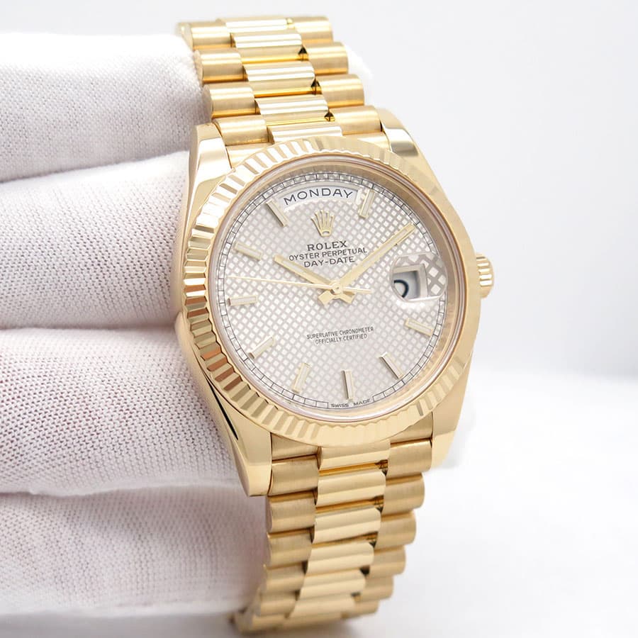 Rolex 228238 Day Date 40 18K Yellow Gold with Silver Diagonal Motif Dial