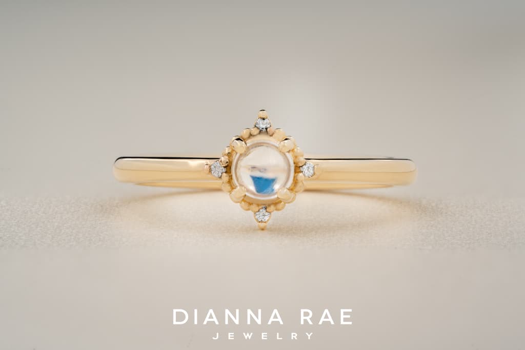 10K Yellow Gold Rainbow Moonstone Ring