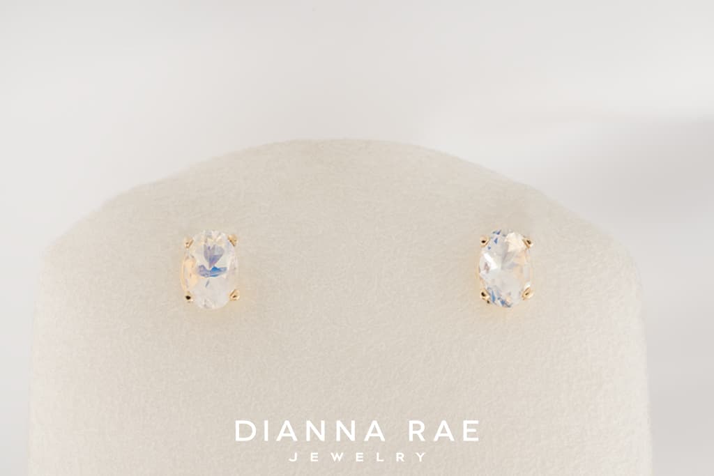 Yellow Gold Oval Moonstone Studs