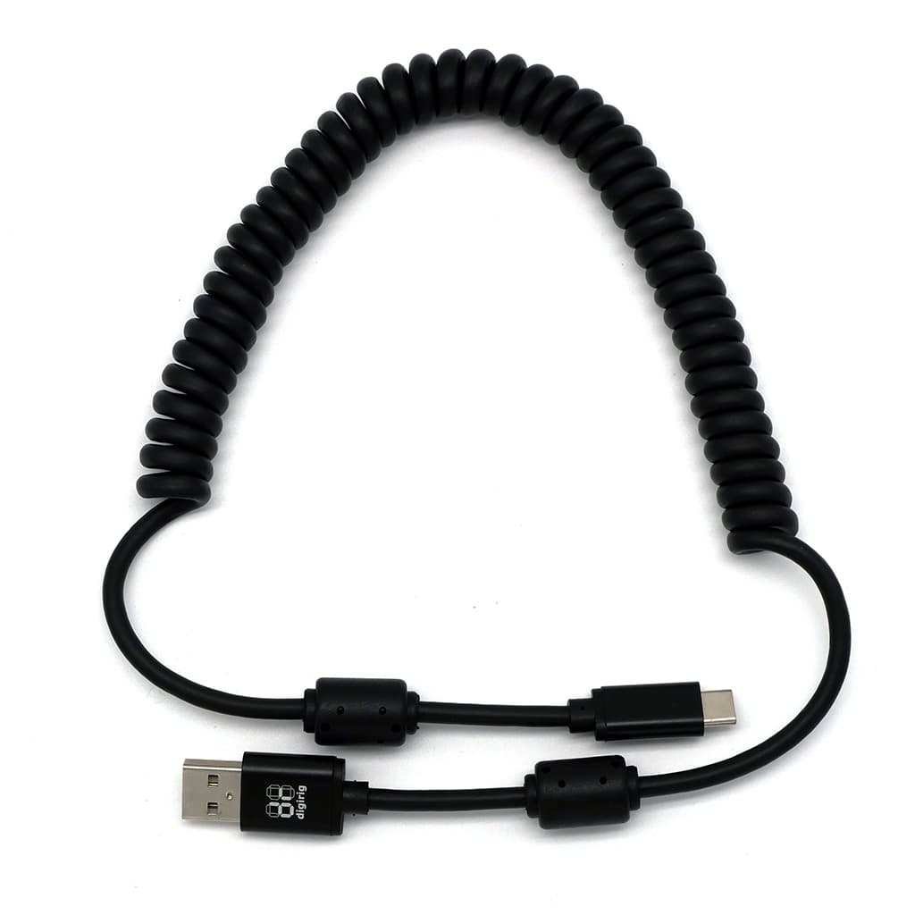 Coiled USB-A to USB-C cable