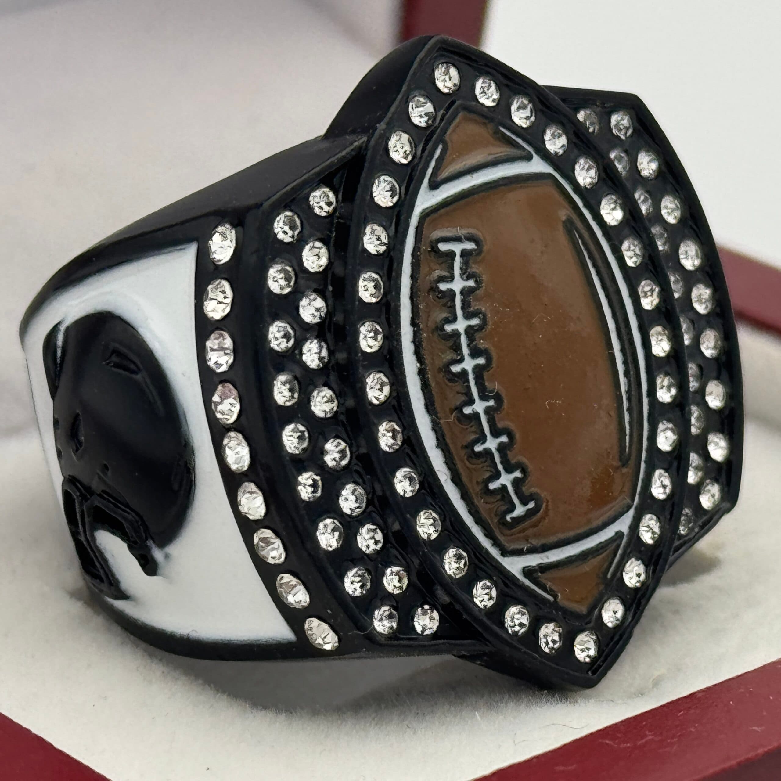 FOOTBALL PARTICIPATION RING — BLACK BODY, PAINTED BALL (Item #55-153)