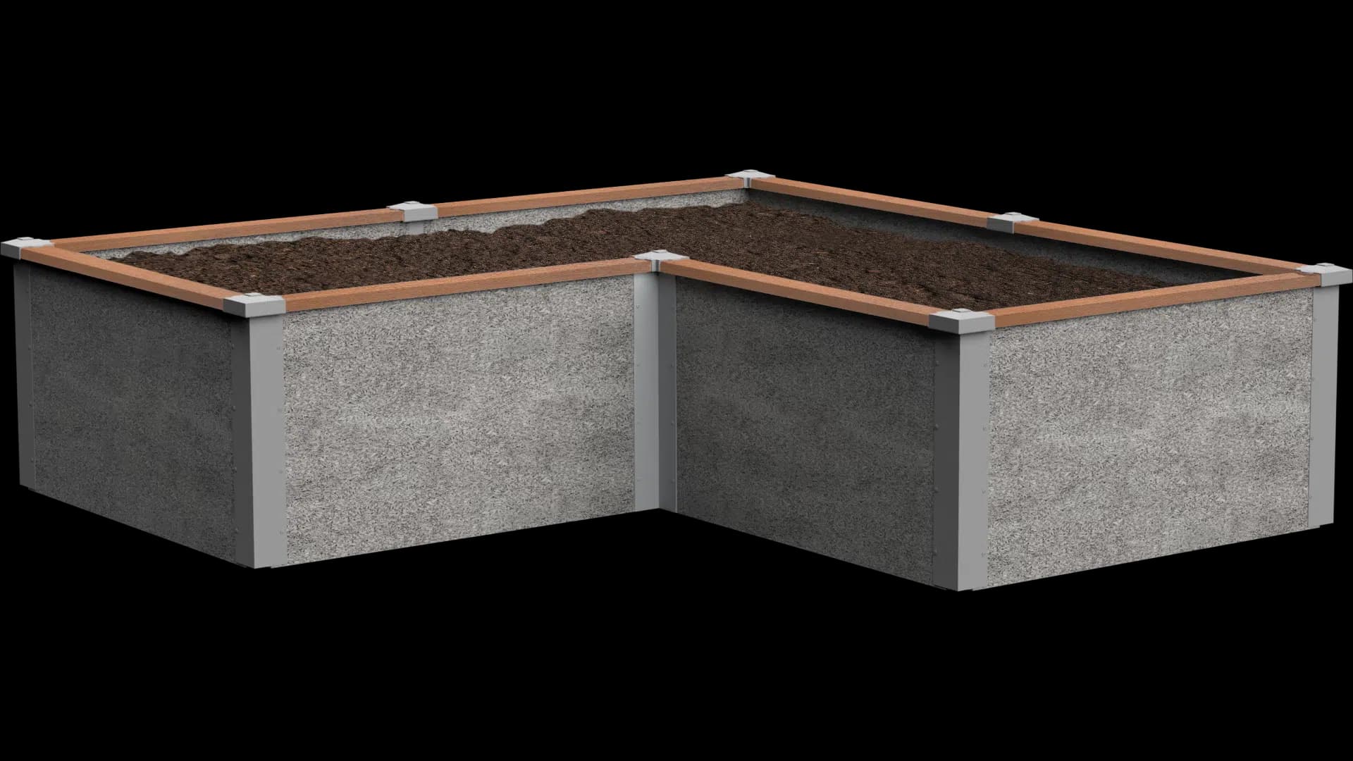 8’x8’x2’ L Shaped Raised Bed Kit | TimberTech Trim