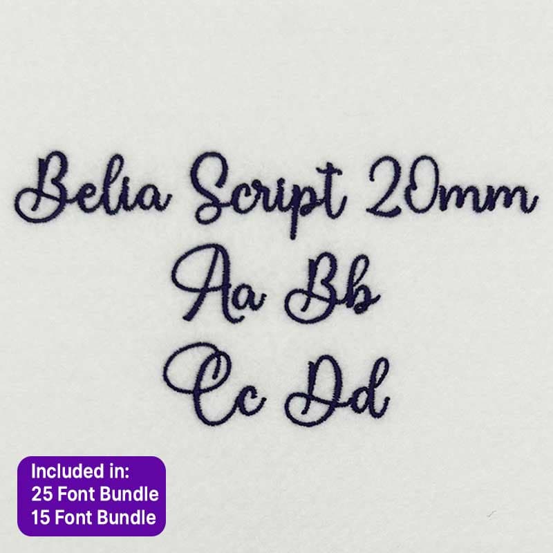 Embroidery Legacy Font (ELF): Belia Script 20mm