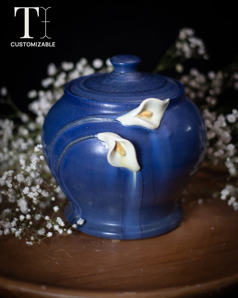 Calla Lily Small Lidded Urn in Indigo - thumbnail 7