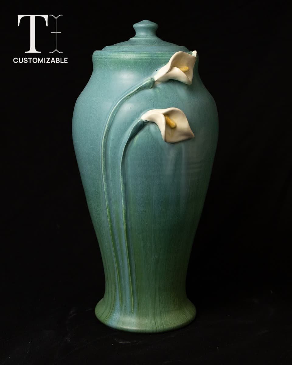 Calla Lily Large Lidded Urn in Seaspray Blue