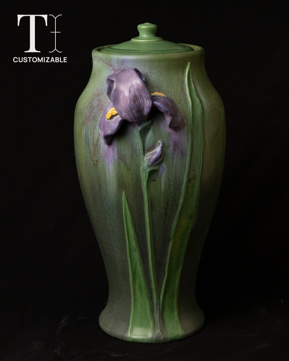 Iris Large Lidded Urn in Heathered Green