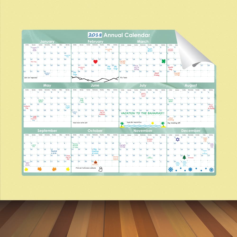 Re-Stic Dry Erase Surface – Annual Calendar, 3 x 4 ft.
