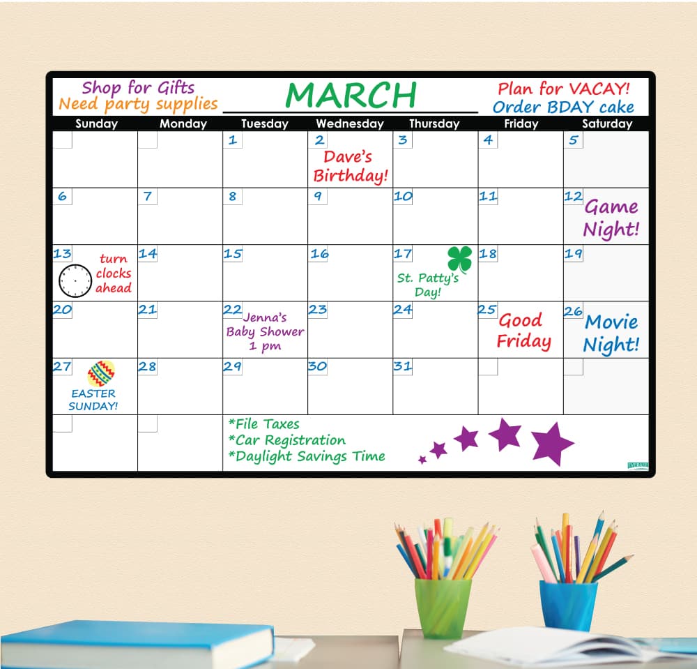 Everase Re-Stic Dry Erase Calendar, 2 x 3 ft.