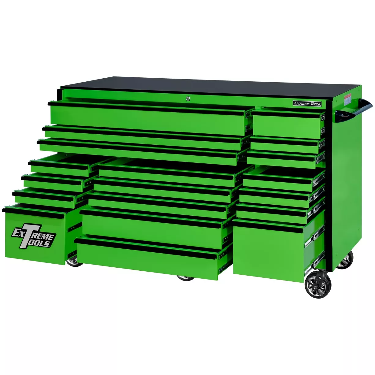 Extreme Tools® 72″ x 30″, 19 Drawer Roller Cabinet with 250 lbs. drawer slides, RX 250 Series