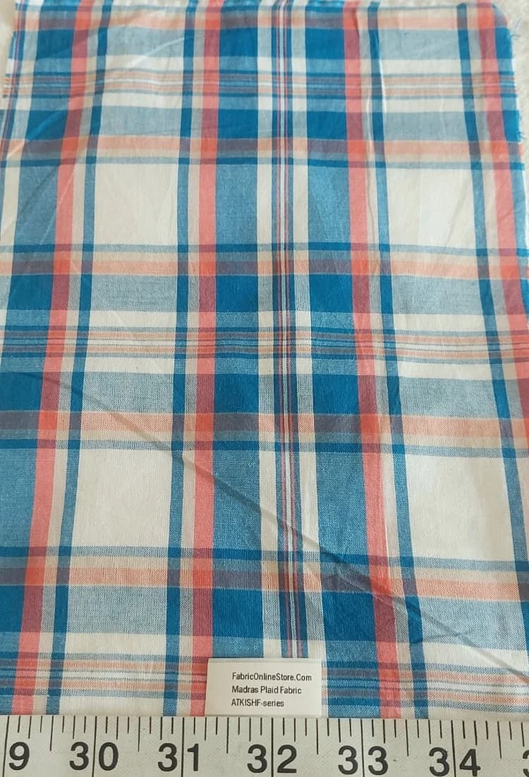 Madras Plaid Fabric For Shirts, Blouses, Coats, Pants, Dresses, Bags &amp; Costumes.