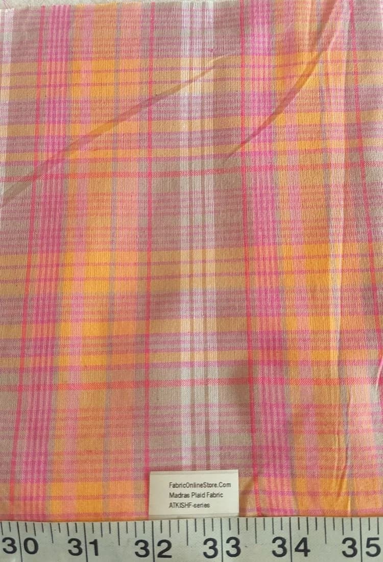 Madras Plaid Fabric For Shirts, Blouses, Coats, Pants, Dresses, Bags &amp; Costumes.