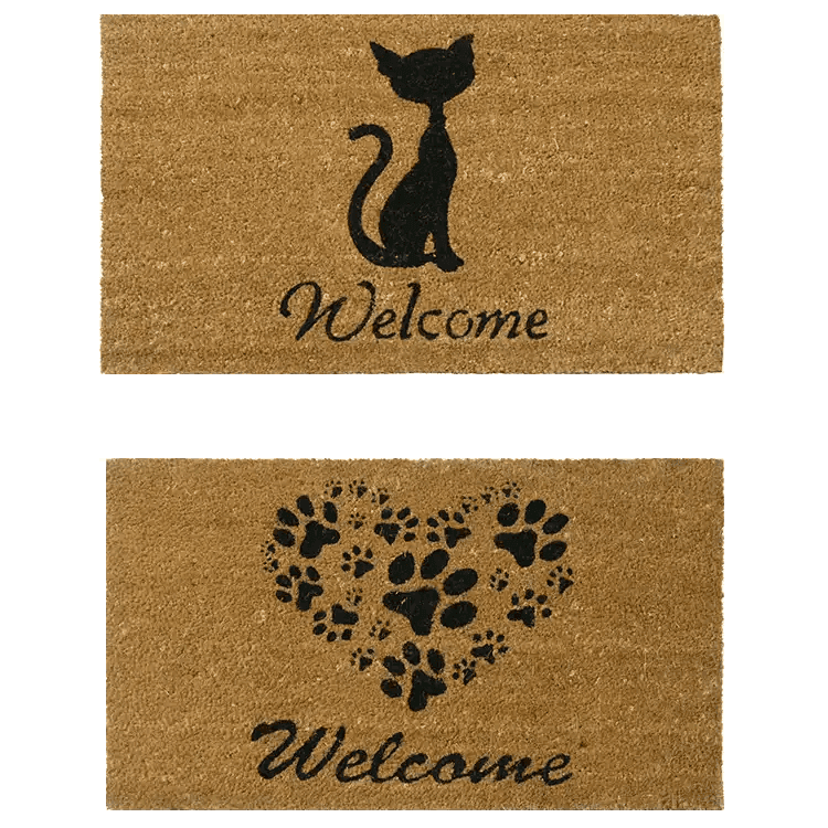 Rubber-Cal Welcome “Adorable Cat” Doormat Kit – 18″ x 30″ – 2 Door Mats