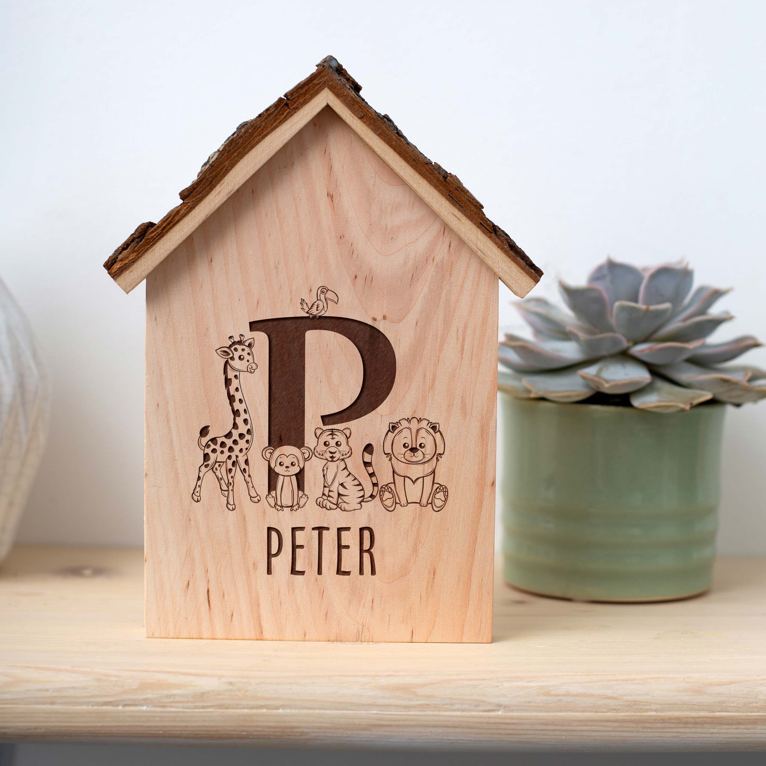 Personalized Kids’ Jungle Animal Sign – Rustic Wooden Plaque with Initial & Name