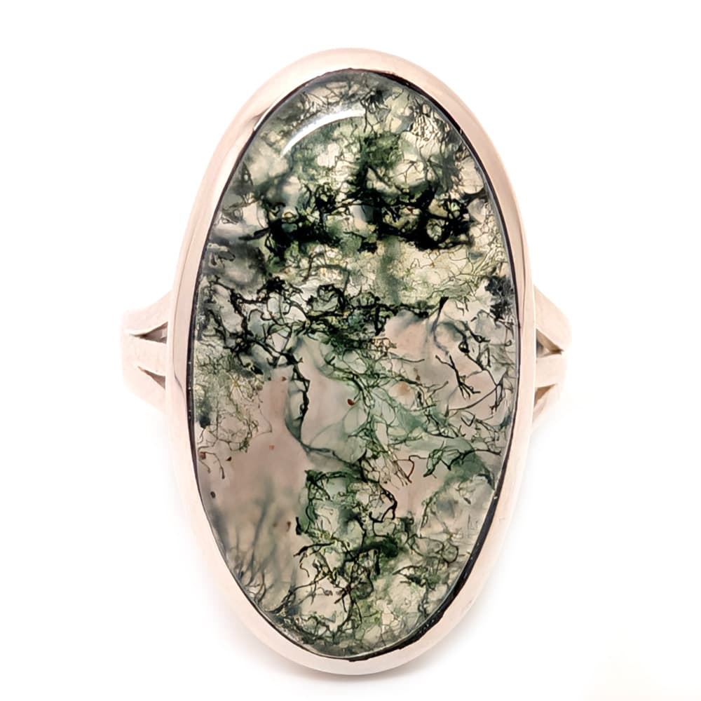 Moss Agate Oval Sterling Silver Ring; size 5 1/2 - thumbnail 2