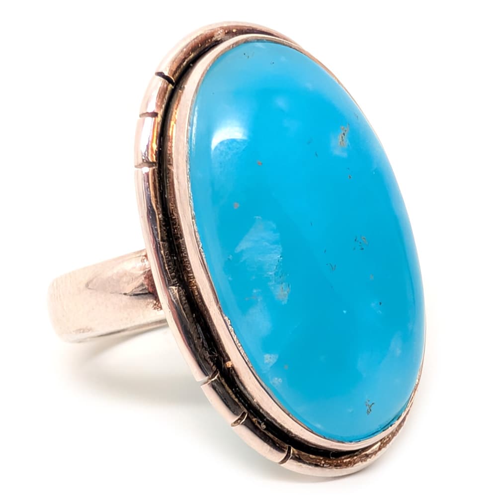 Blue Smithsonite Oval Sterling Silver Ring; size 8