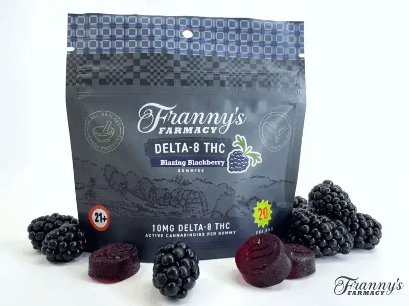 Franny’s Farmacy Delta-8 Blazing Blackberry Gummies, Now Vegan!
