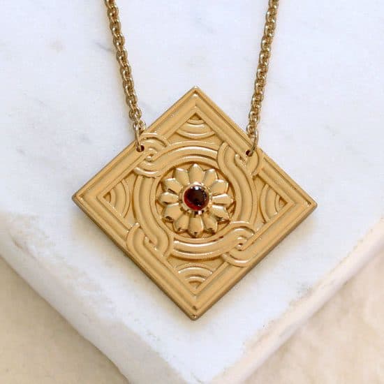 Divine Patterns Necklace (14kt Yellow Gold) (Garnet)