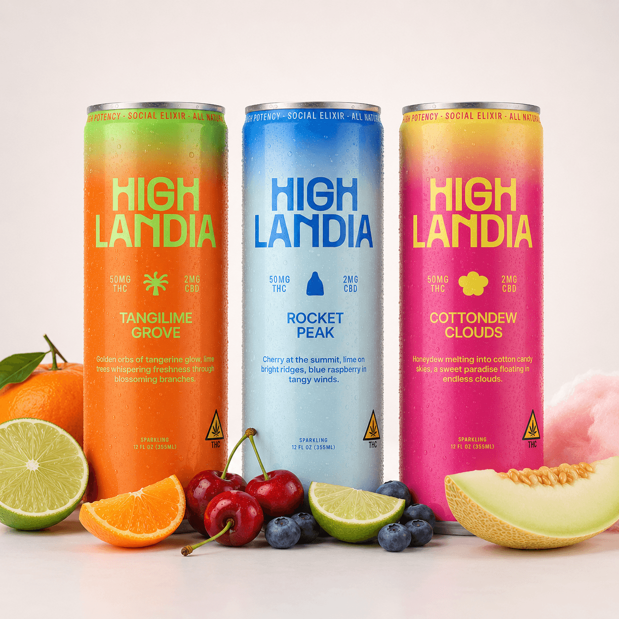 Highlandia Bold Escape THC + CBD Seltzer 50mg THC + 2mg CBD – 4 Pack
