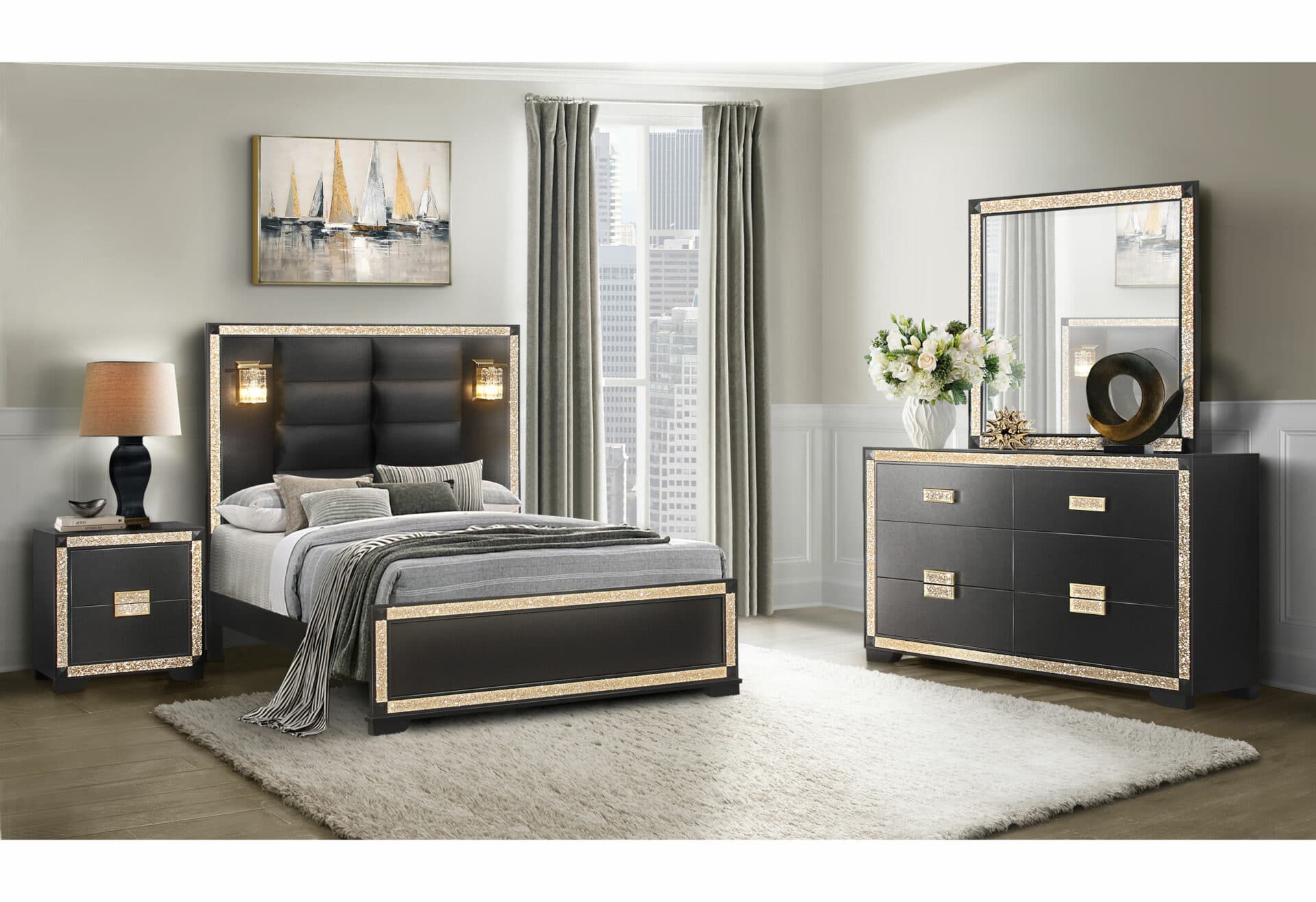BLAKE BLACK FULL BED WITH LAMPS - thumbnail 4