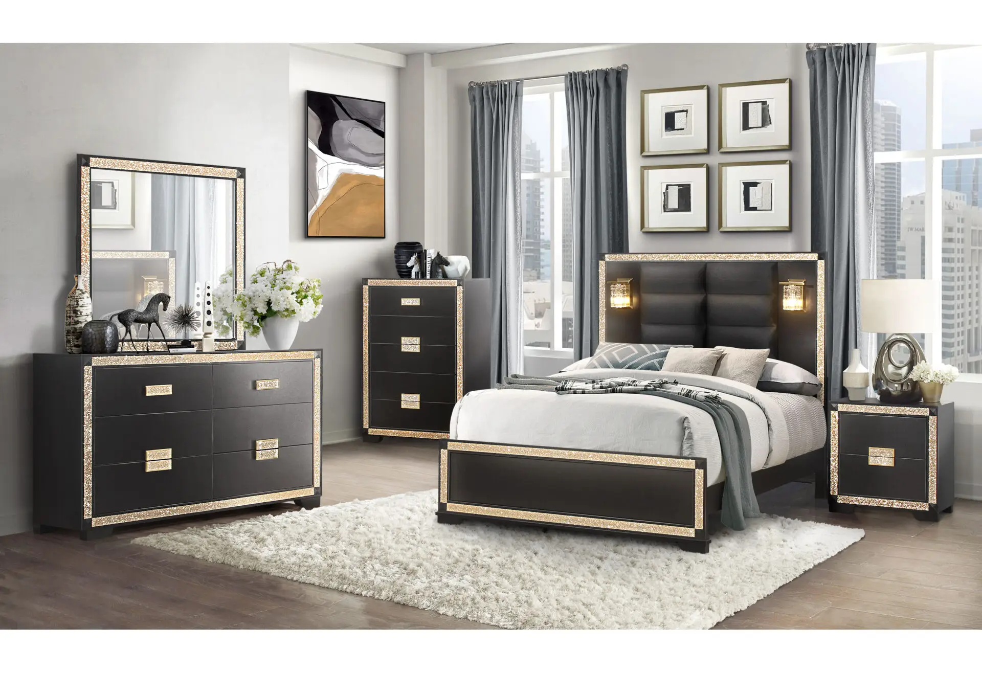 BLAKE BLACK FULL BED WITH LAMPS - thumbnail 3