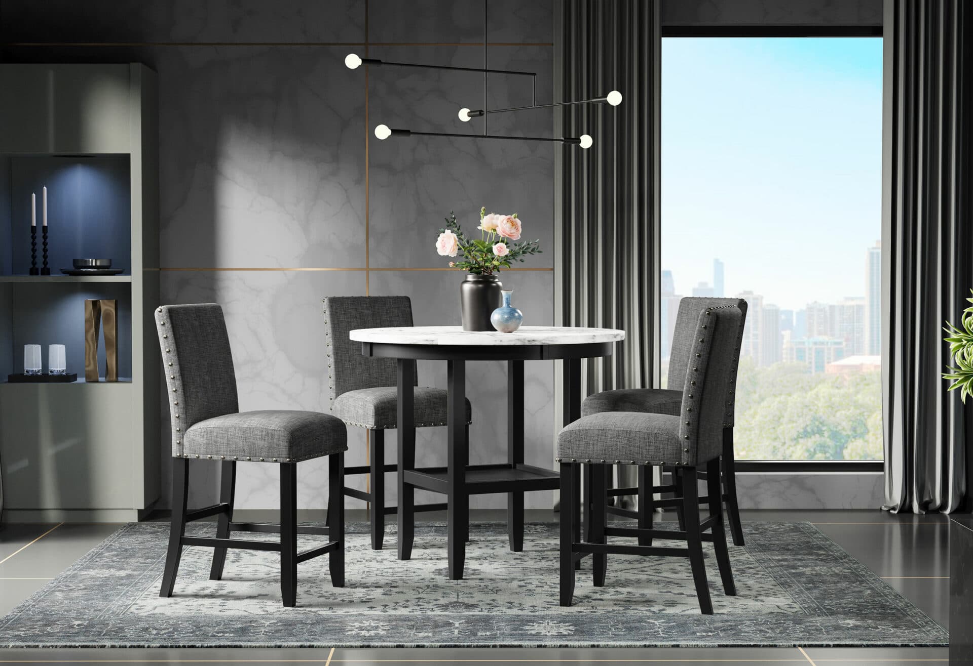 D40011 BAR TABLE + 4 D1622 BAR STOOLS