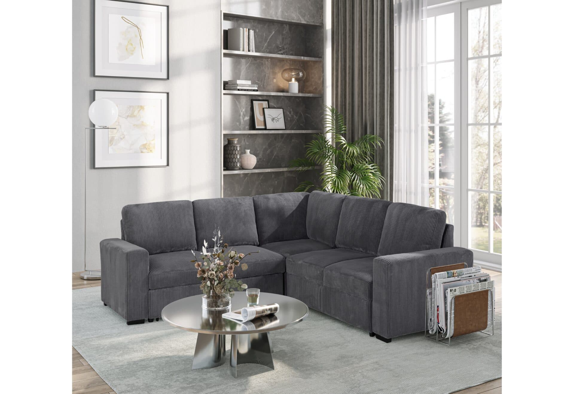 U2660 GREY SECTIONAL W/O CHAISE AND W/ PULLOUT SOFA BED - thumbnail 2
