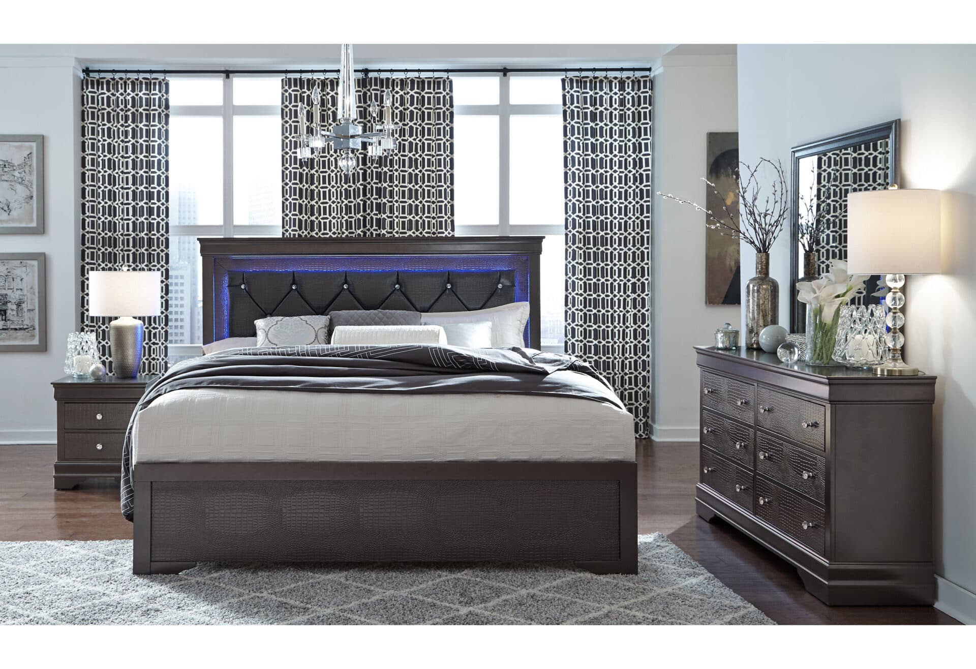 POMPEI METALLIC GREY FULL BED WITH LED - thumbnail 4