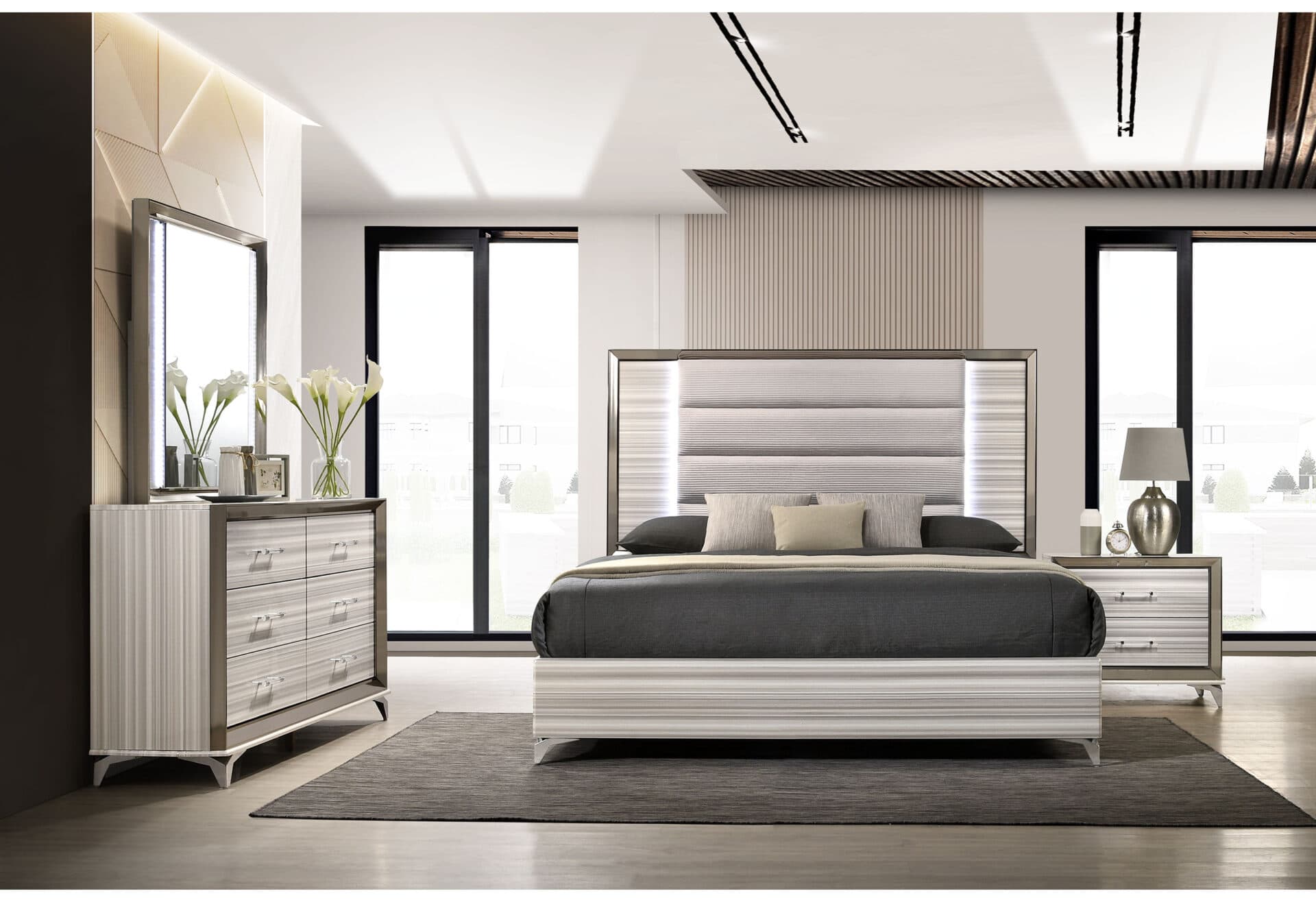 ZAMBRANO WHITE KING BED WITH LED - thumbnail 4