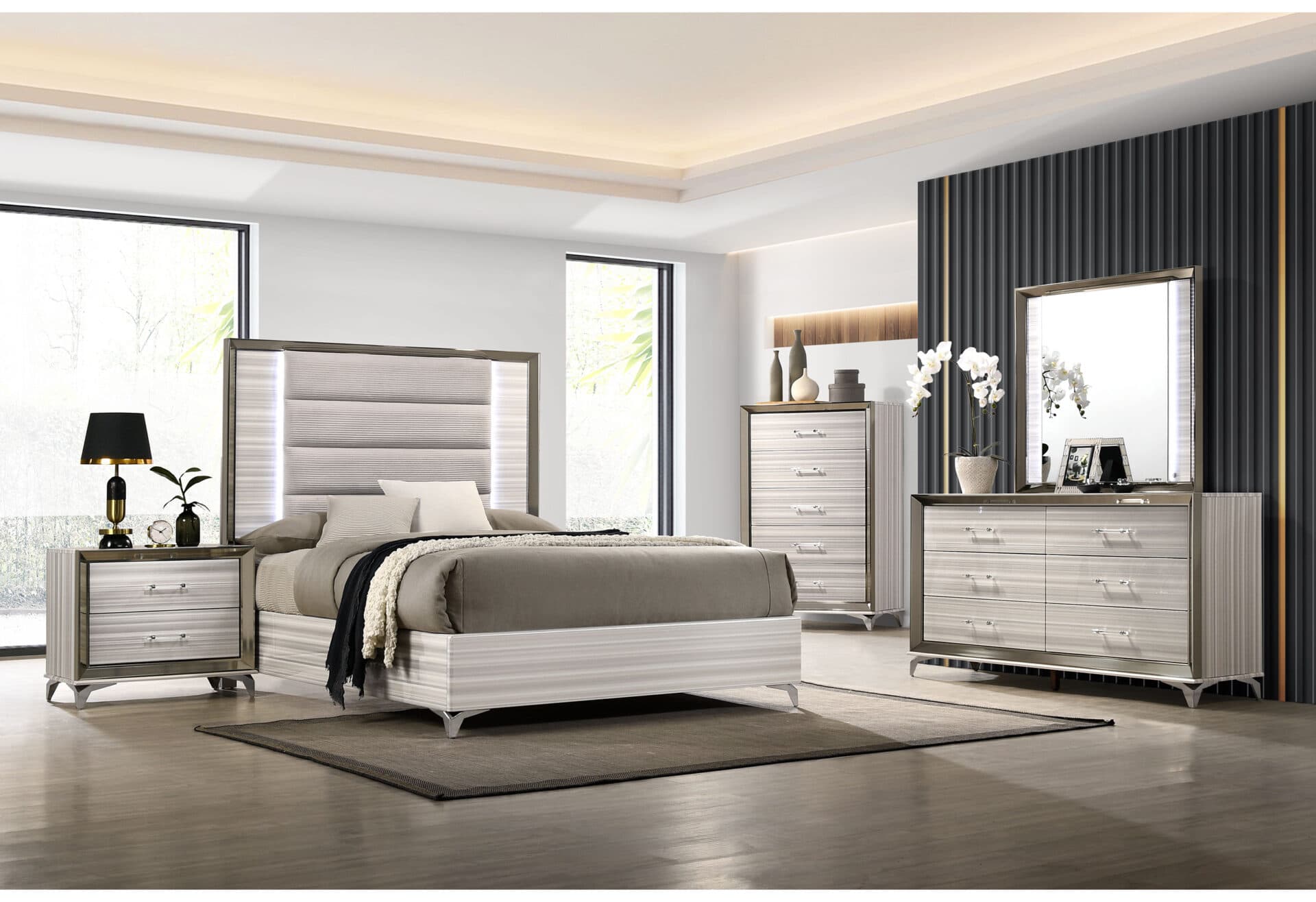ZAMBRANO WHITE KING BED WITH LED - thumbnail 3