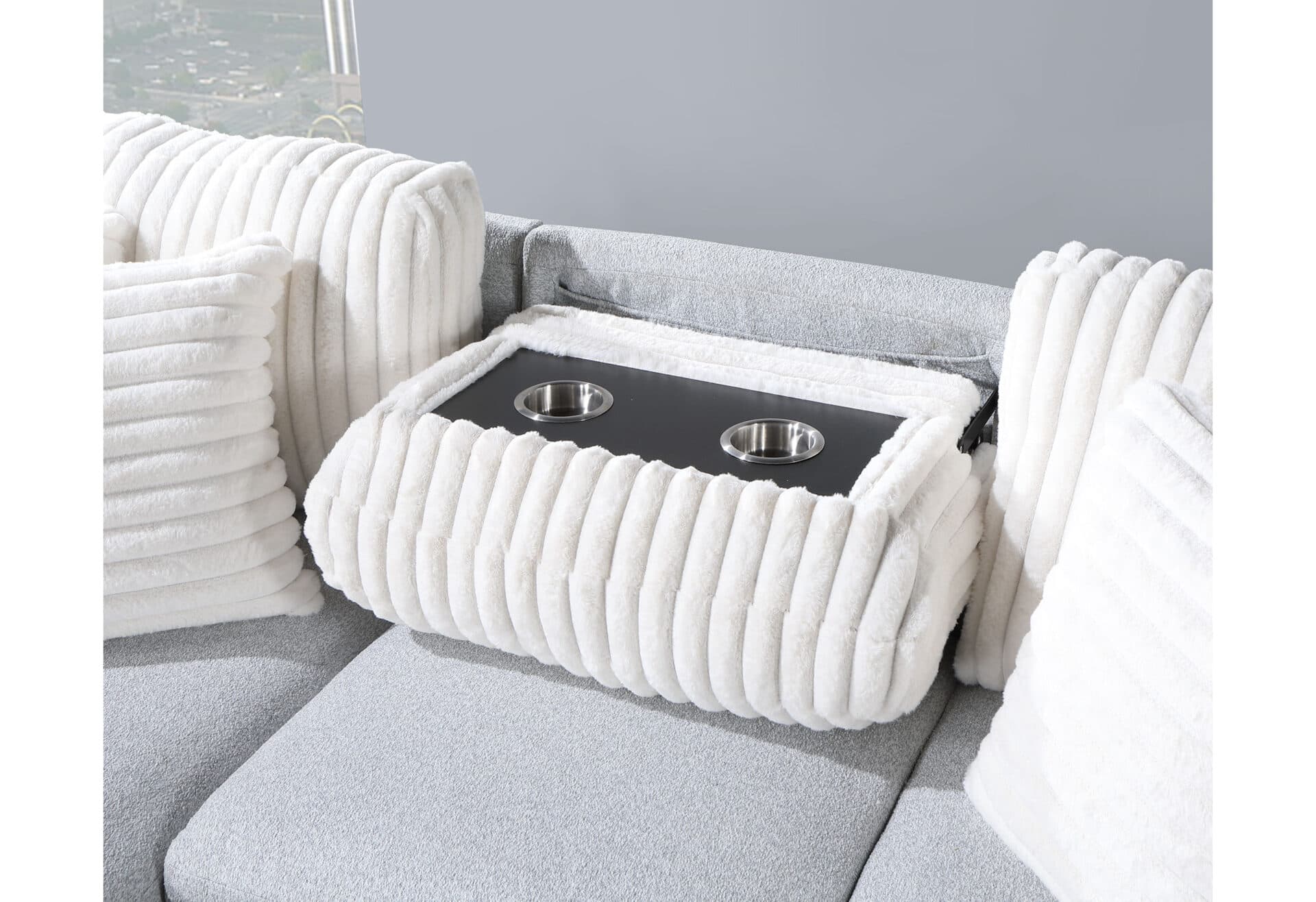 U0204 LIGHT GREY/WHITE REVERSIBLE PULL OUT SOFA BED - thumbnail 4